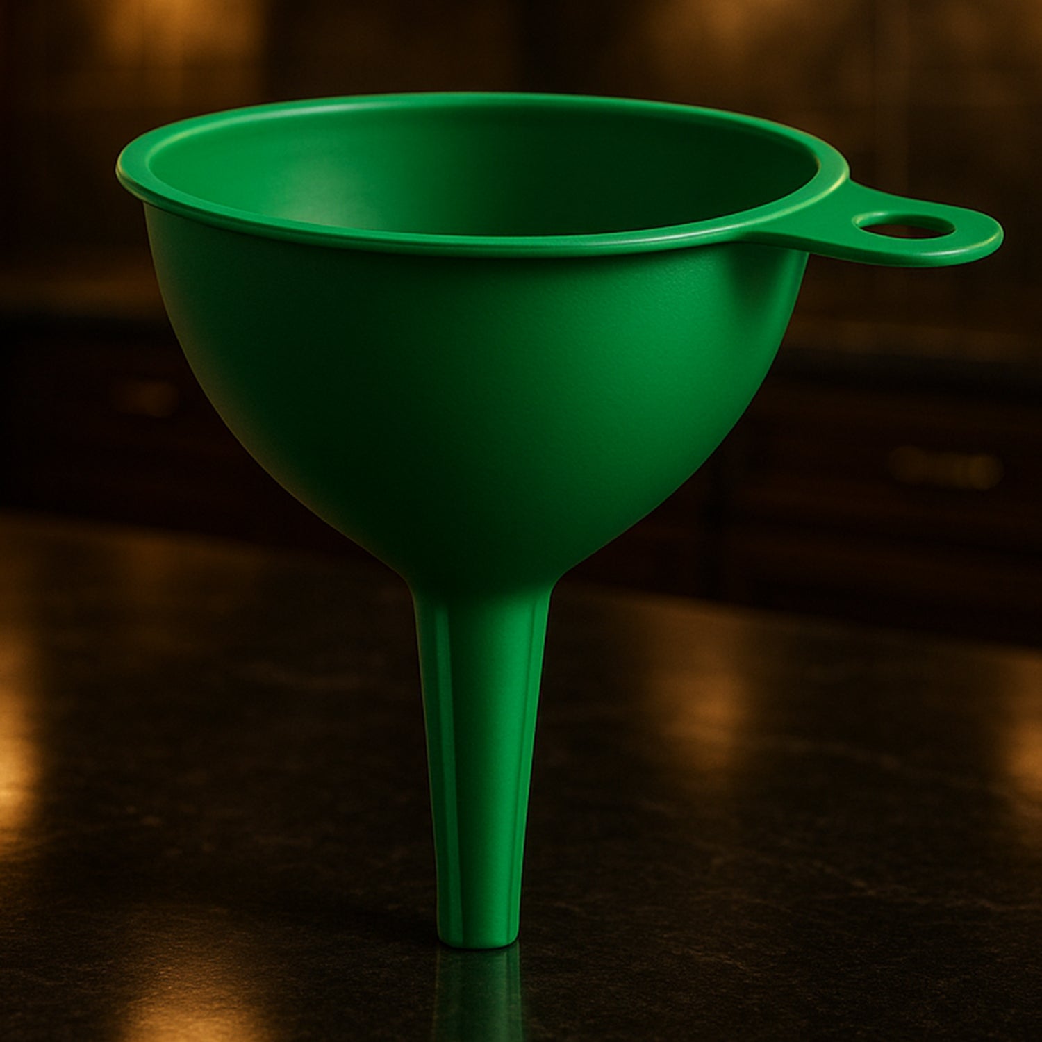 Red silicone funnel efficiently pouring a thick sauce into a jar, demonstrating spill-free design.