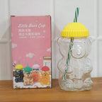 bear design kids glass straw drinking bottle