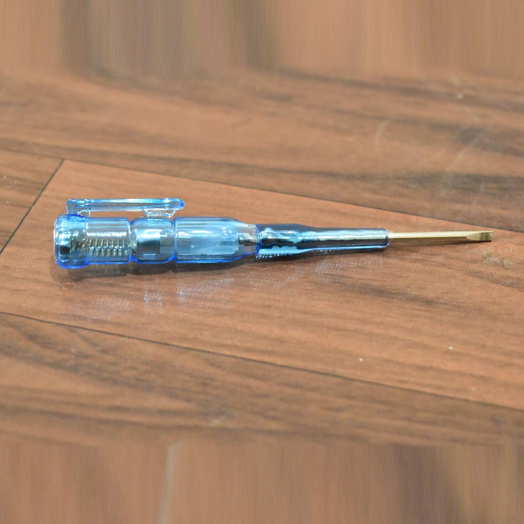 Linemen's screwdriver featuring a metal tester, crucial for electrical repairs.