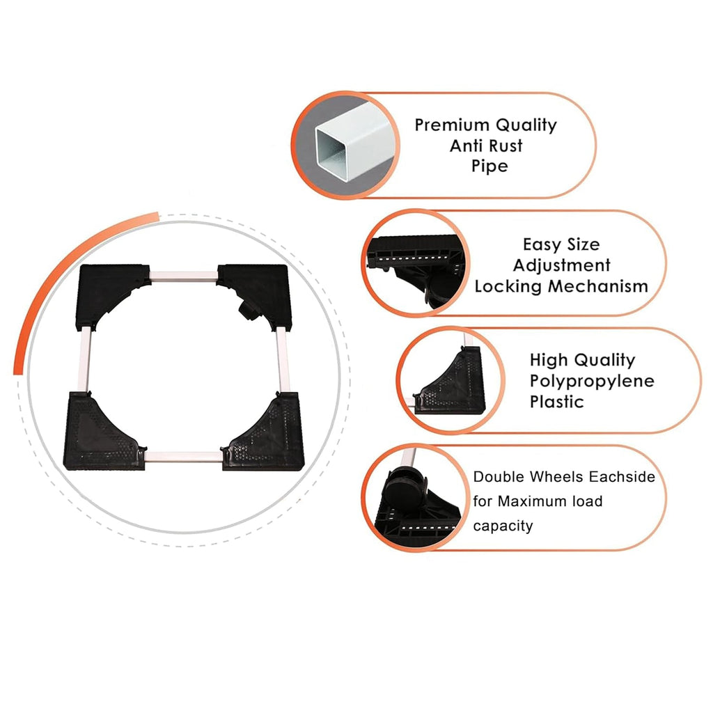 Heavy-duty appliance stand featuring anti-vibration rubber pads for noise reduction