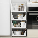 A 4-layer plastic wardrobe drawer organizer, fully assembled and ready for use in a closet.