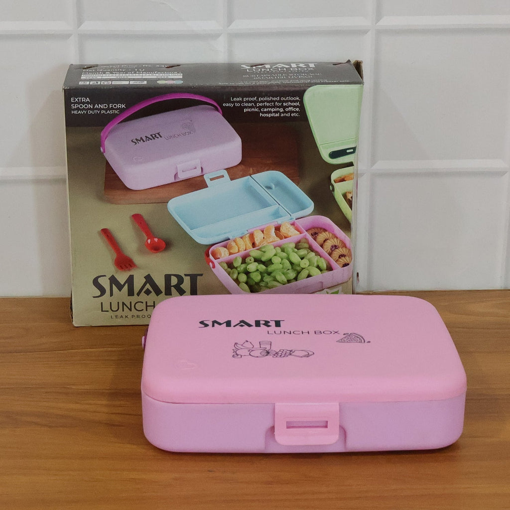 Portable lunch box angled view showing compartments and lid