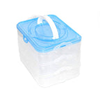 The 3-layer plastic refrigerator egg storage box securely closed.