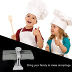 Step-by-step graphic demonstrating how to use the dumpling maker mold.