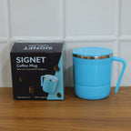 Multiple insulated stainless steel mugs in various colors, demonstrating the range available.