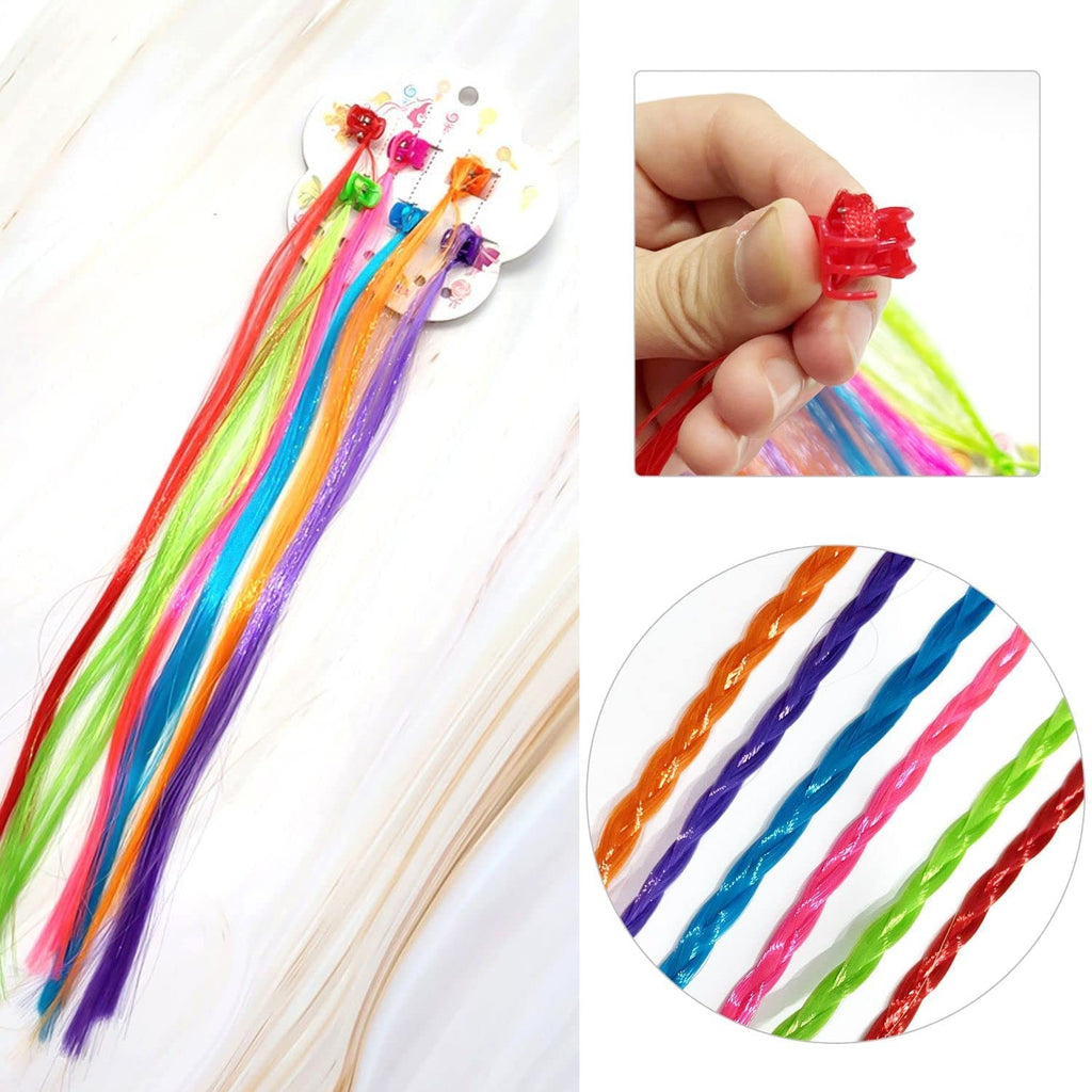 Set of 6 colorful clip-in hair braids for kids styling