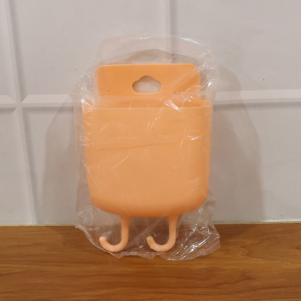 Multi-use wall organizer pocket with hooks for smartphone and cables