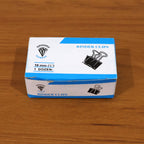 Pack of twelve 19mm black metal binder clips for paper organization