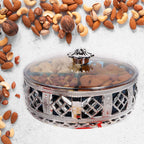 Stylish silver dry fruit box, ready for festive gifting in India.