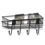Full view of sturdy iron shower shelf rack with three levels