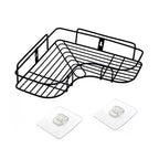 Waterproof corner shelf organiser used in a humid bathroom environment.
