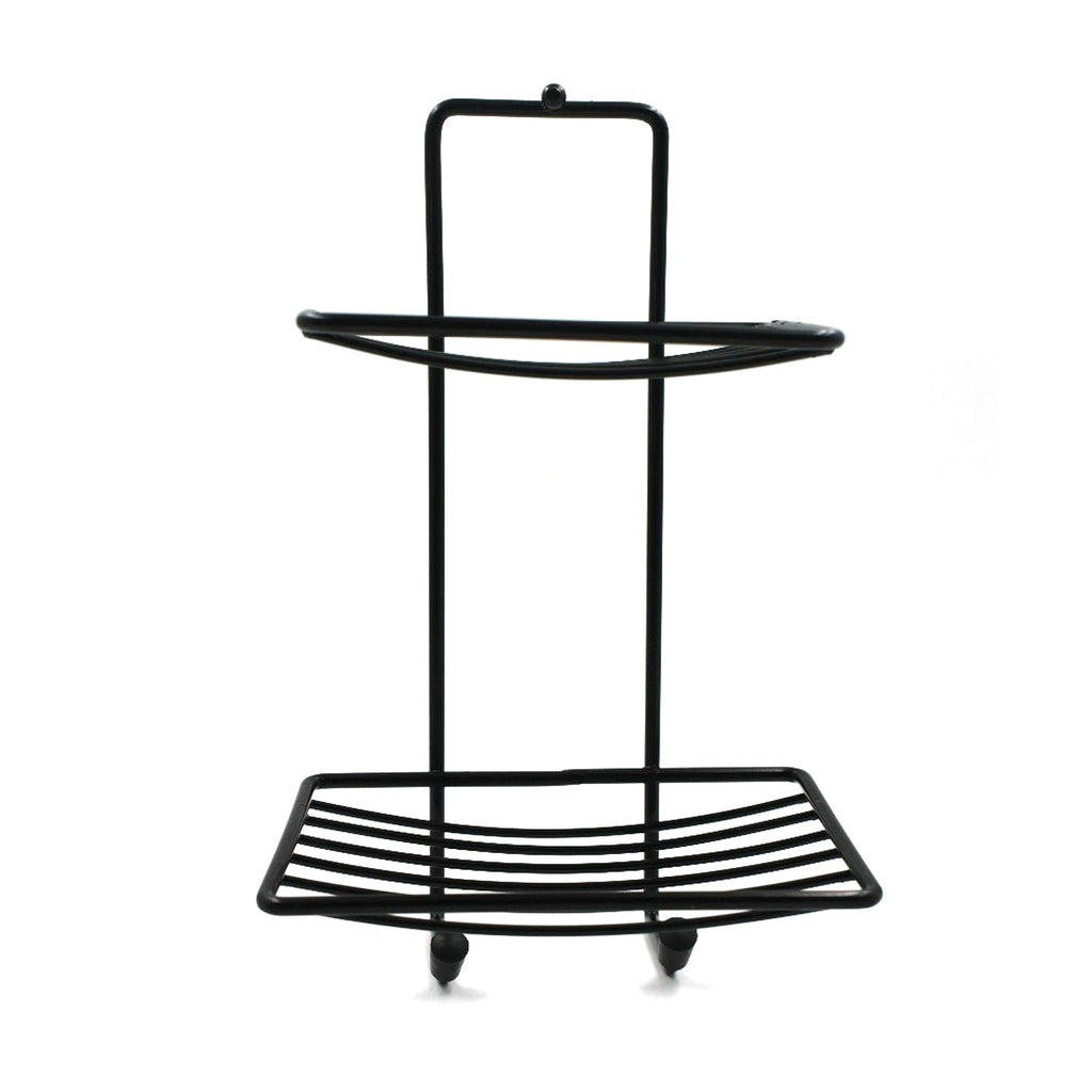 Space-saving stainless steel soap rack, showcasing its two-layer design.