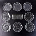 9-piece plastic bowl set with serving tray displaying transparent bowls and plates