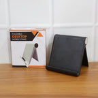 Close-up image of foldable desktop mobile stand highlighting sturdy plastic material