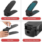 Compact adjustable shoe organizer slots arranged efficiently on a shelf, showcasing tidy storage.