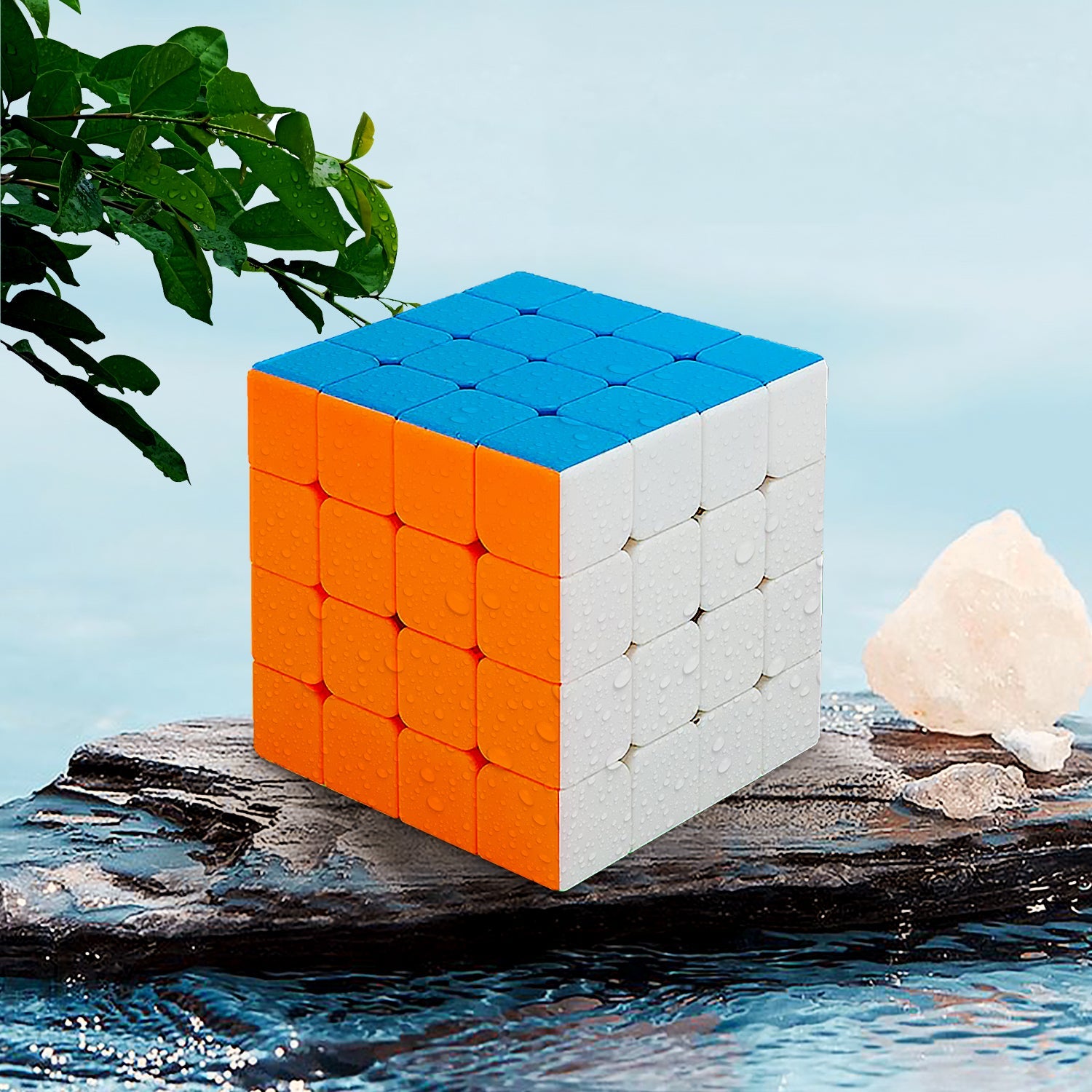 The 4x4x4 stickerless magic cube puzzle resting on a clean surface.
