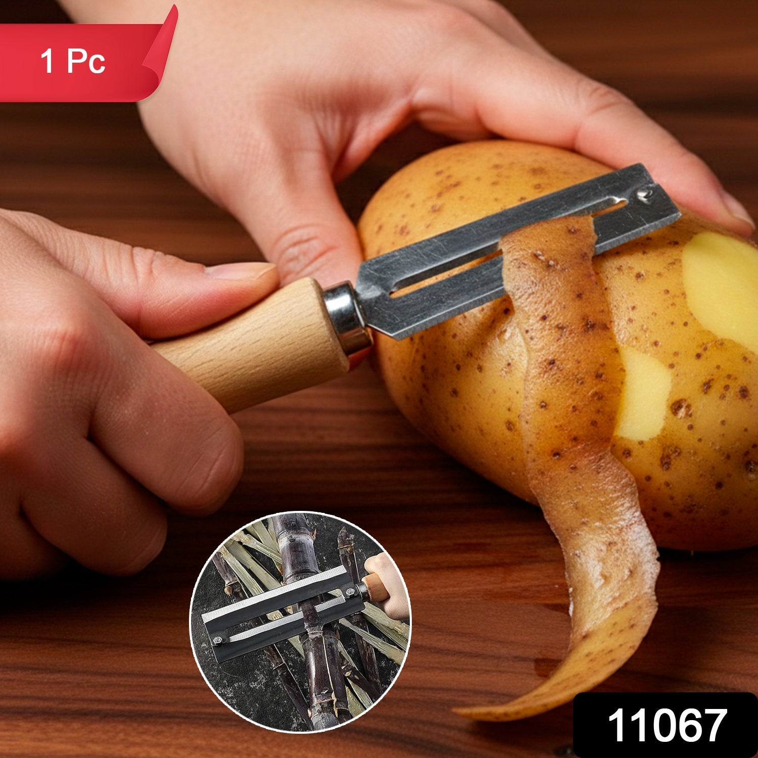 Ergonomic stainless steel vegetable peeler with comfortable wooden grip