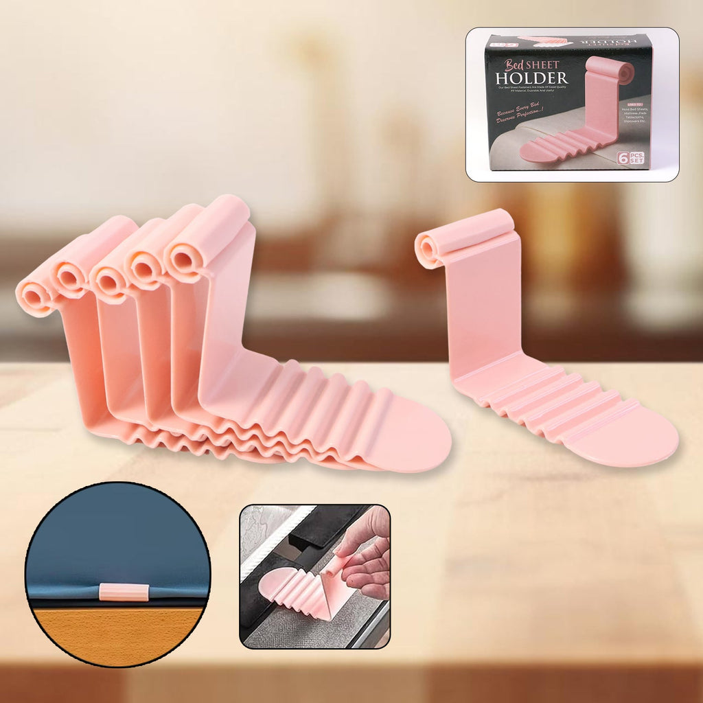 Universal bed sheet holder clip set securing mattress corner