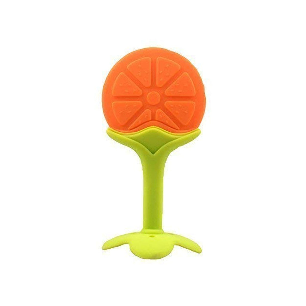 Angled view of a cute fruit-shaped Baby Silicone Teether.