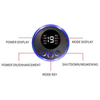 Infographic highlighting the 8 modes and 19 intensity levels of the massager.