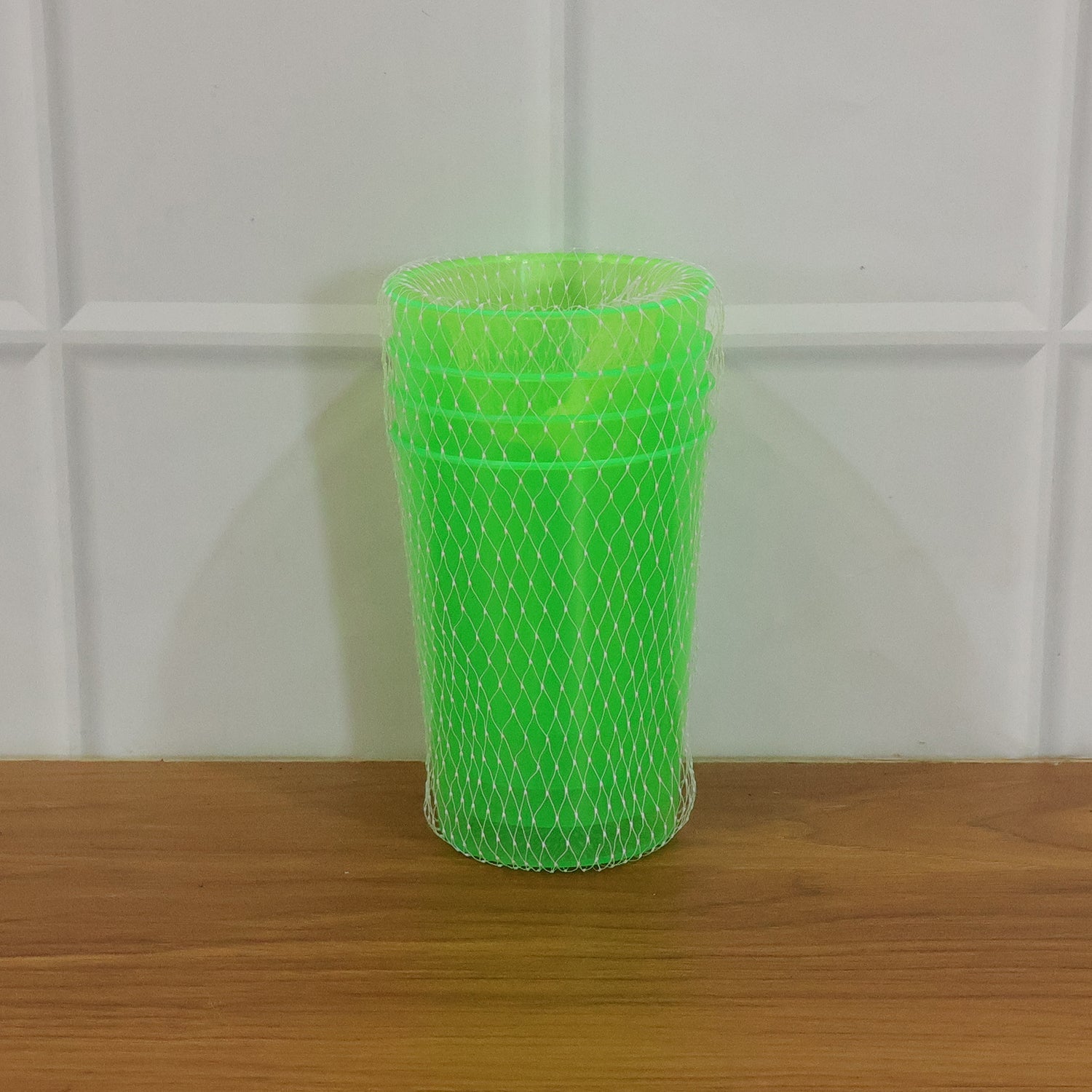 Complete set of reusable plastic tumblers, perfect for any beverage.