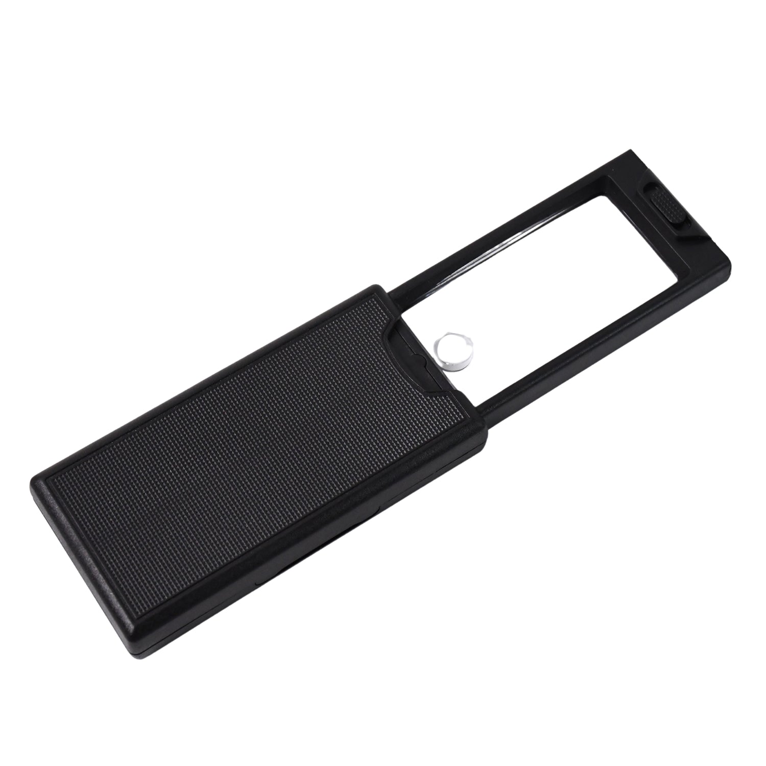 Close-up of zoom lens of extendable LED magnifier