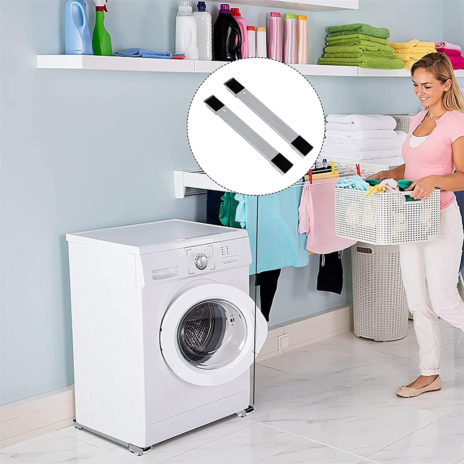 Heavy Duty Castor Wheels positioned under a large refrigerator for easy movement.