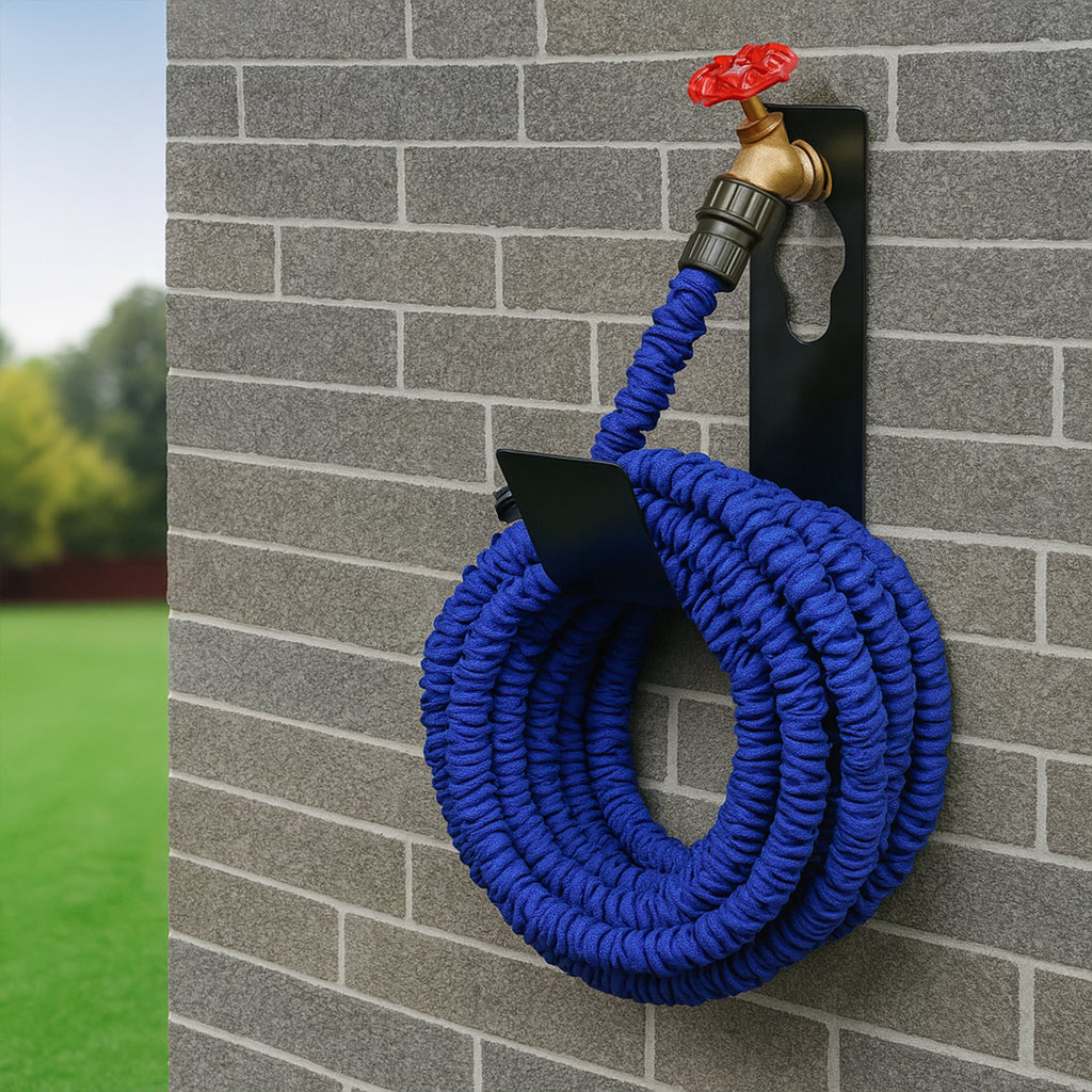 Detailed view of the durable latex and Dacron construction of the expandable water hose.