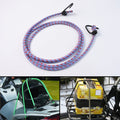 Vibrant multicolor elastic luggage strap with secure plastic hooks.