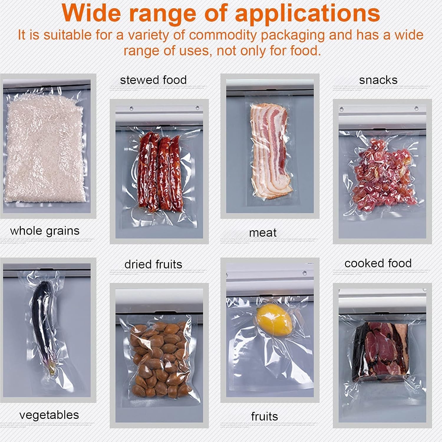 Organized pantry with various foods stored securely using the vacuum sealing system.