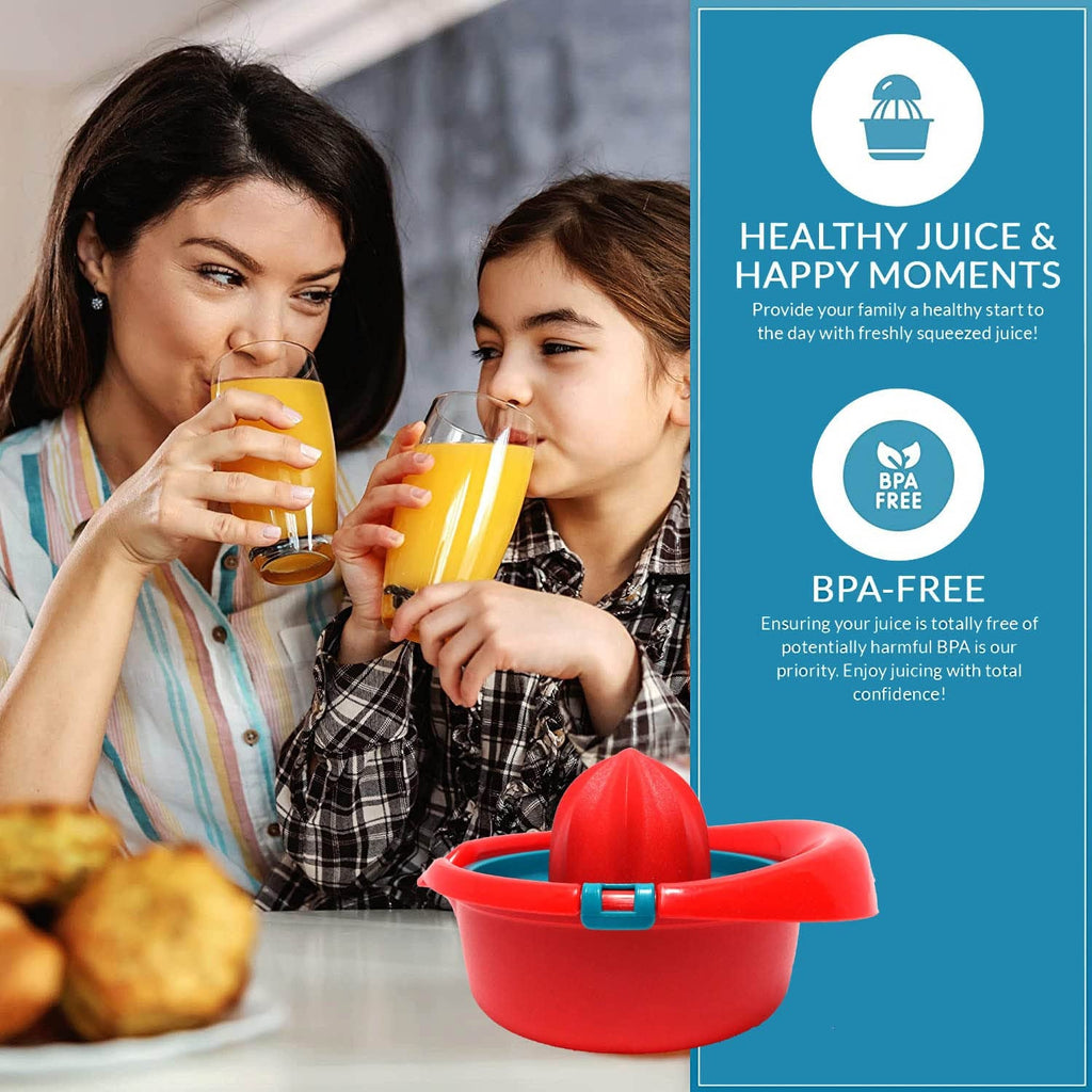 Portable fruit juicer displayed, highlighting its compact and sturdy build.