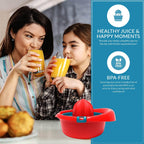 Portable fruit juicer displayed, highlighting its compact and sturdy build.