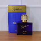 Signature blue perfume packaging design with sophisticated look