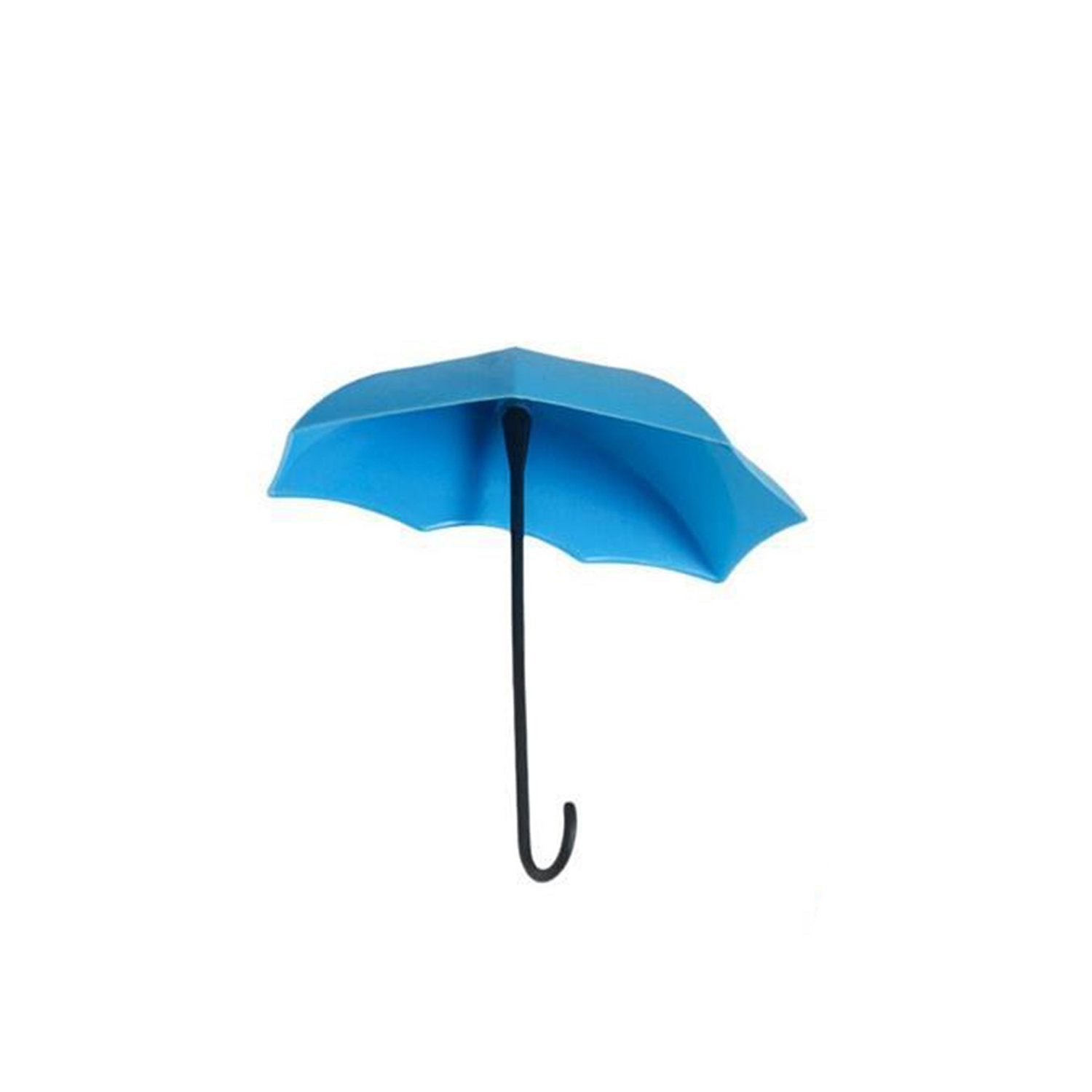 Three umbrella key holders in red, blue, and yellow, ready for wall mounting.