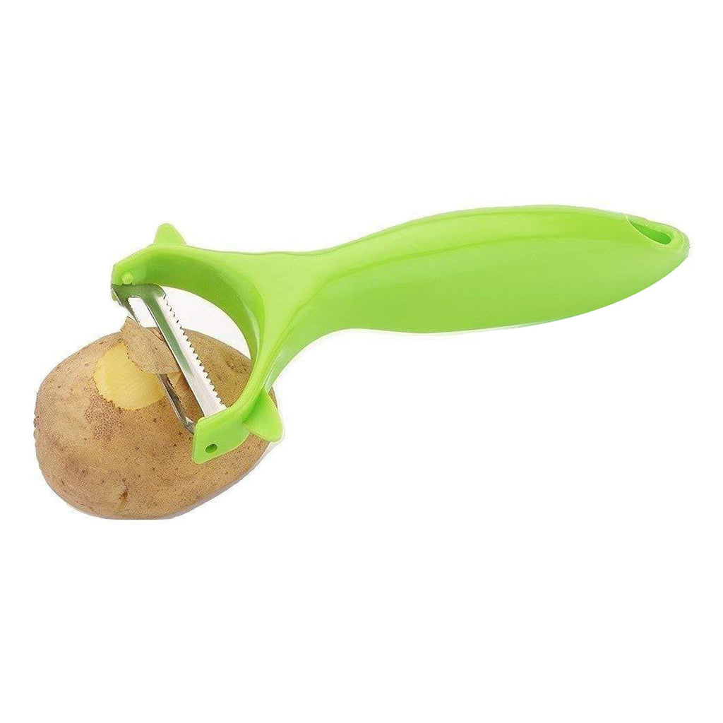 Efficient Y-shape peeler shown peeling a carrot, showcasing its swivel blade action.