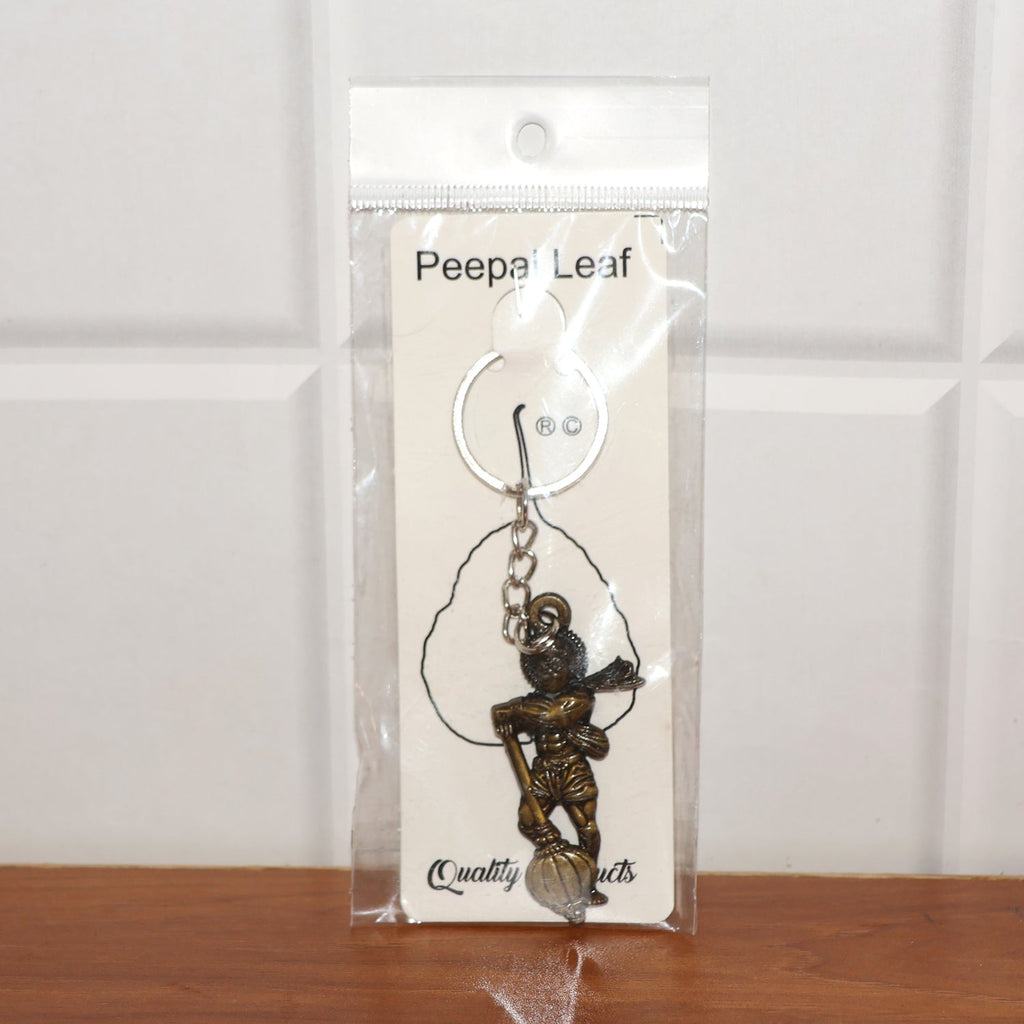 Lord Hanuman metal keychain packaged in Peepal leaf blister pack