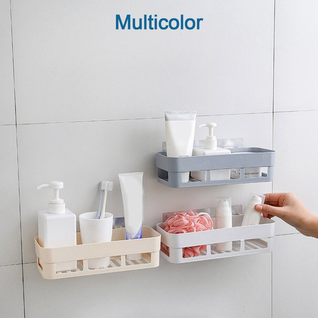 Easy-to-install suction cup caddy for versatile bathroom storage.