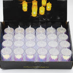 A glowing LED tea light candle showcasing its realistic flicker effect.