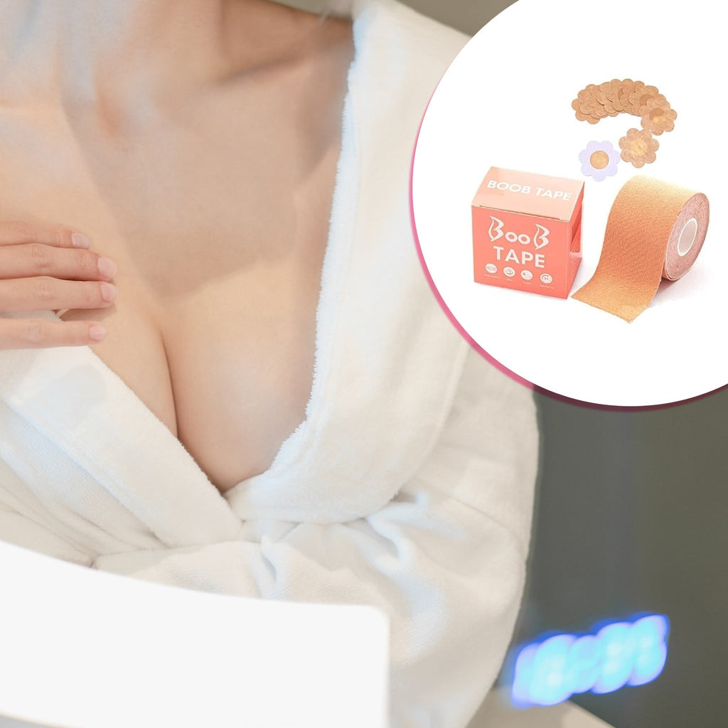 Visible breast lift effect achieved using the discreet Boob Tape.