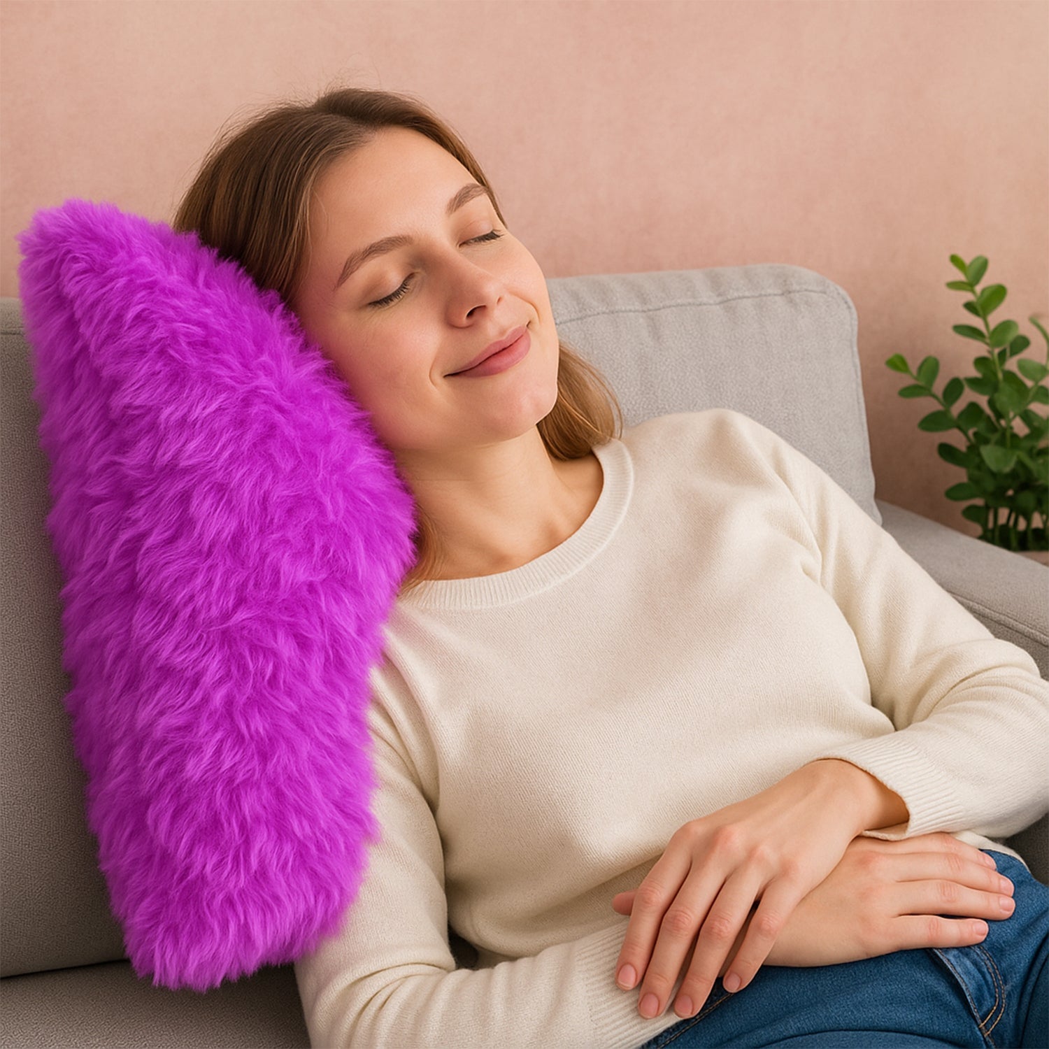 Cozy plush cushion pillow with luxurious texture
