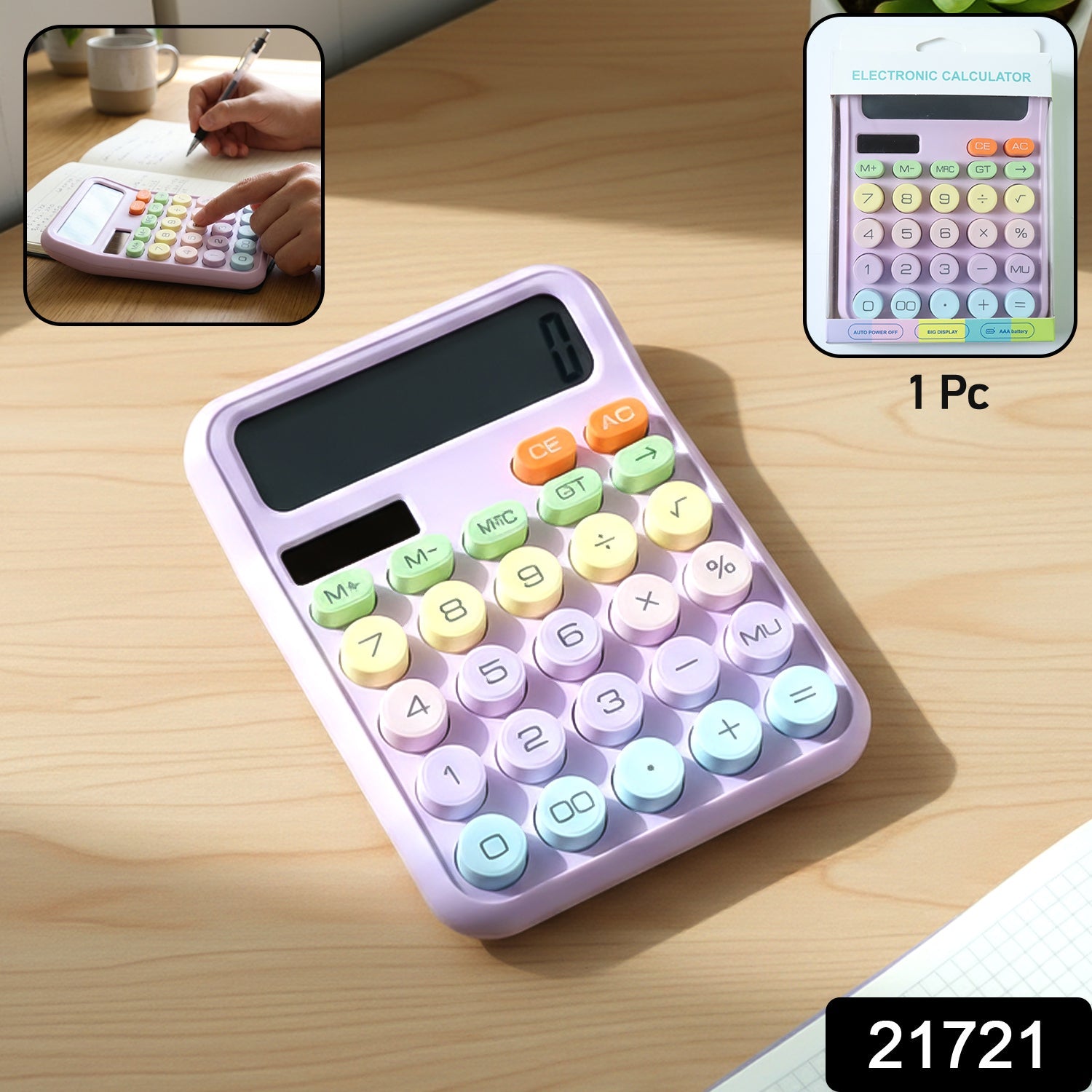 Electronic desktop calculator with large digital display for clear viewing