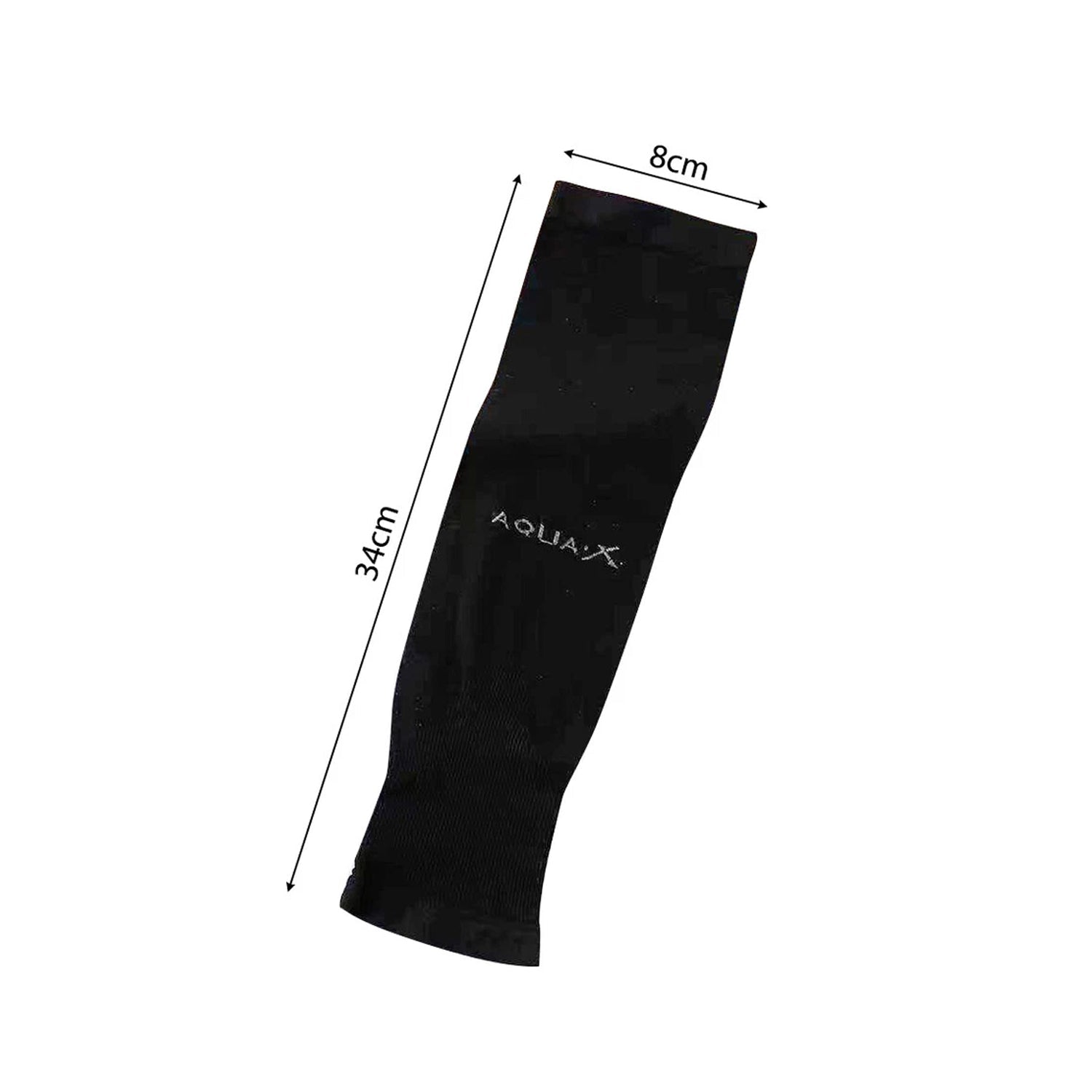 Black elbow compression sleeve on arm showing flexible fabric