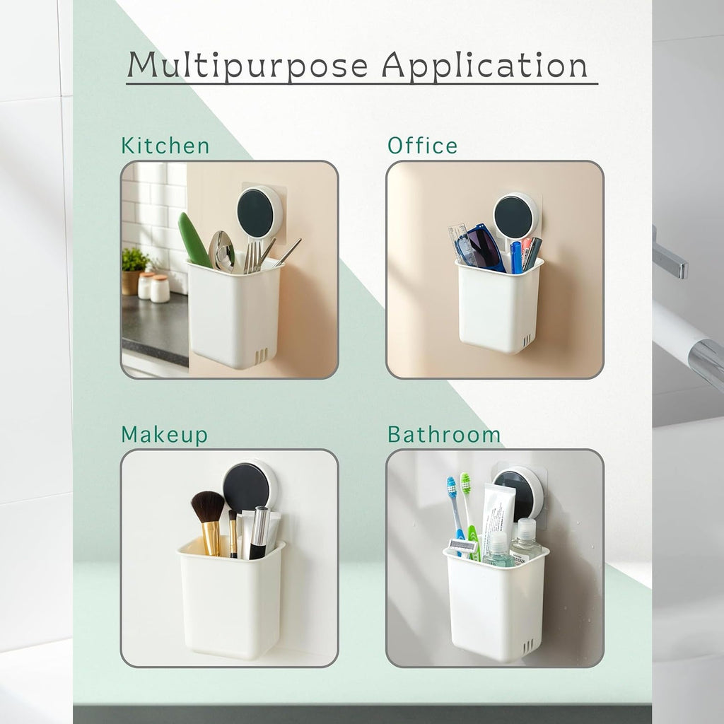 Space saving bathroom organizer cups mounted on wall