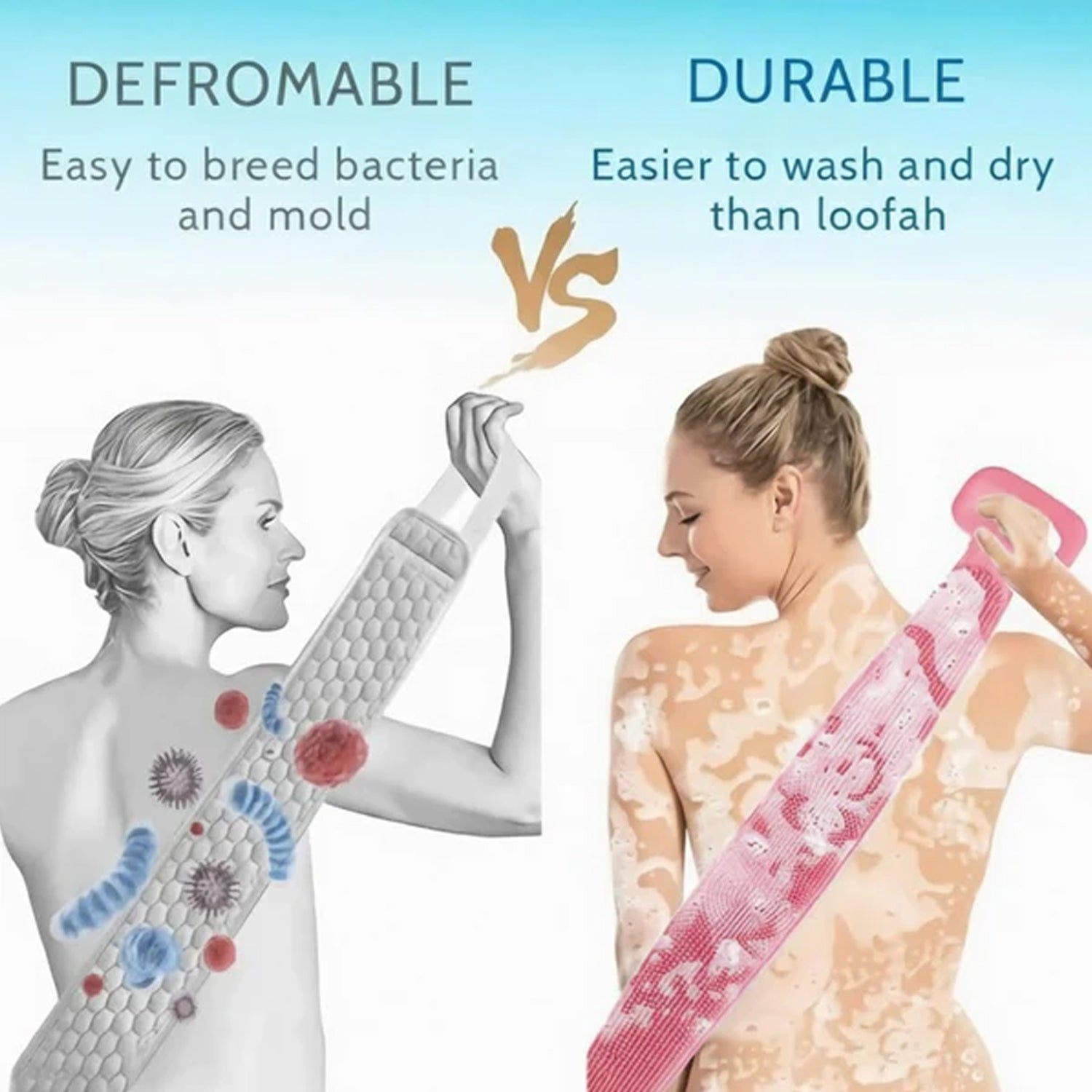 Washable and quick-drying silicone back scrubber for daily use