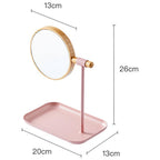 Clear glass makeup mirror with modern wooden frame for vanity use
