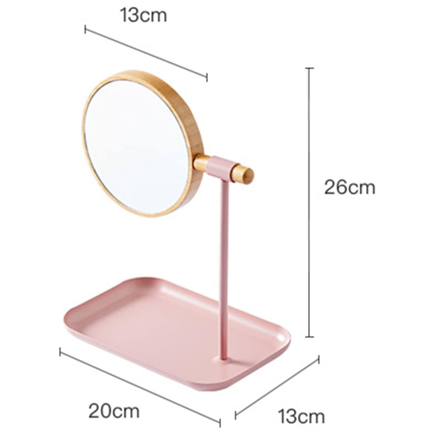 Clear glass makeup mirror with modern wooden frame for vanity use