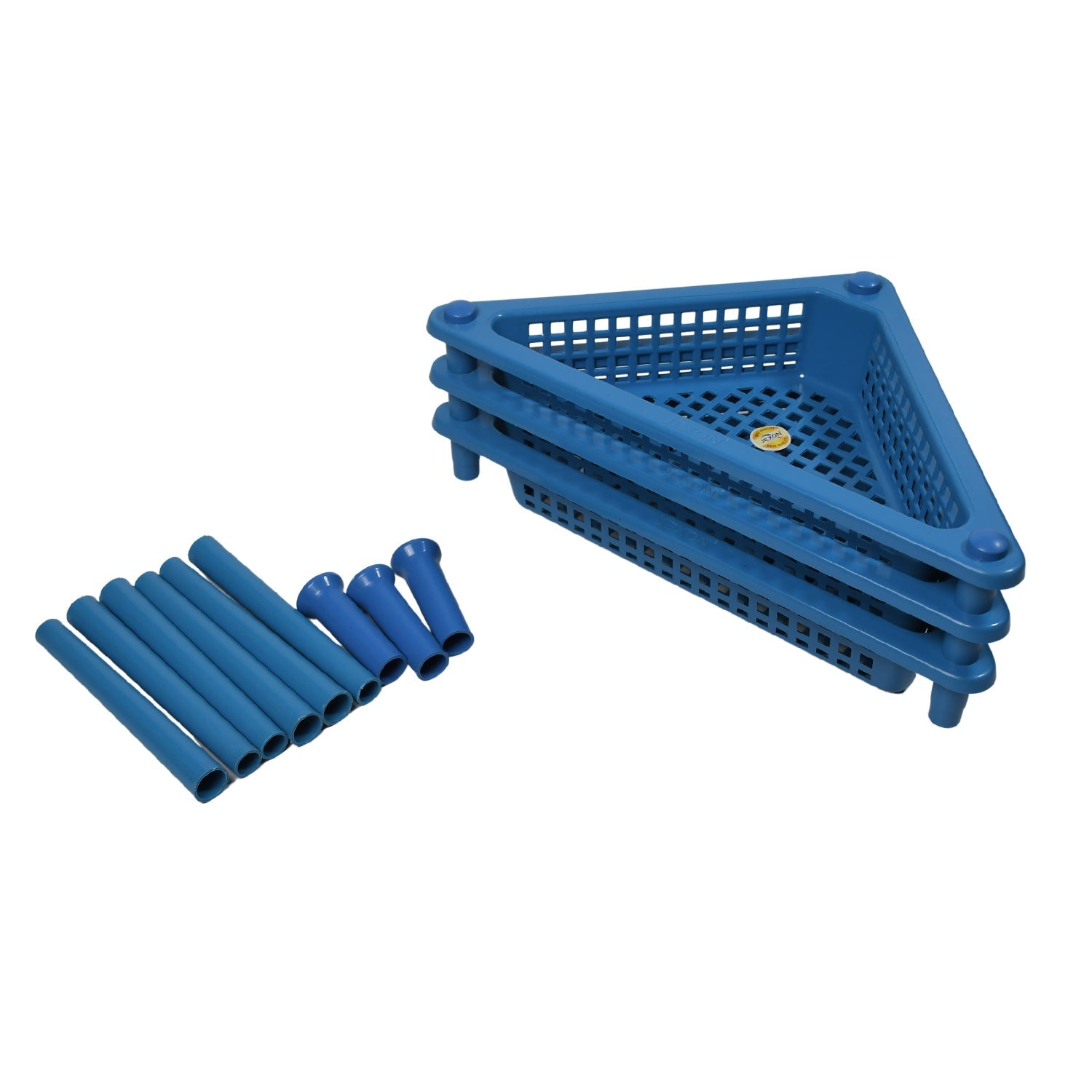 Detailed view of the sturdy plastic construction and triangular shelves.