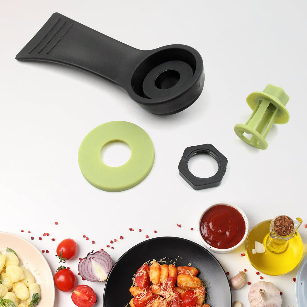 Securely fitted pressure cooker handle for safe cooking.