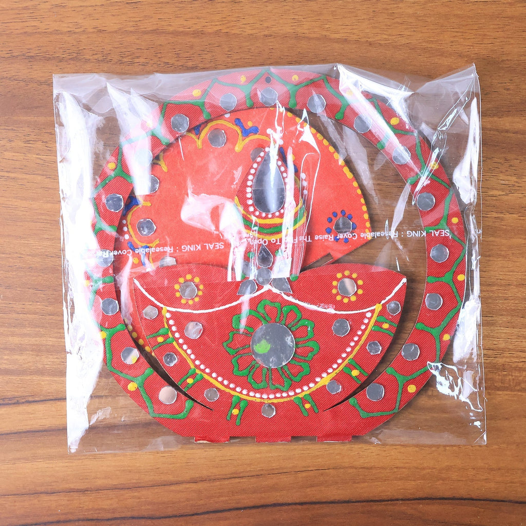 Traditional wooden decorative diya stand with hand-painted designs