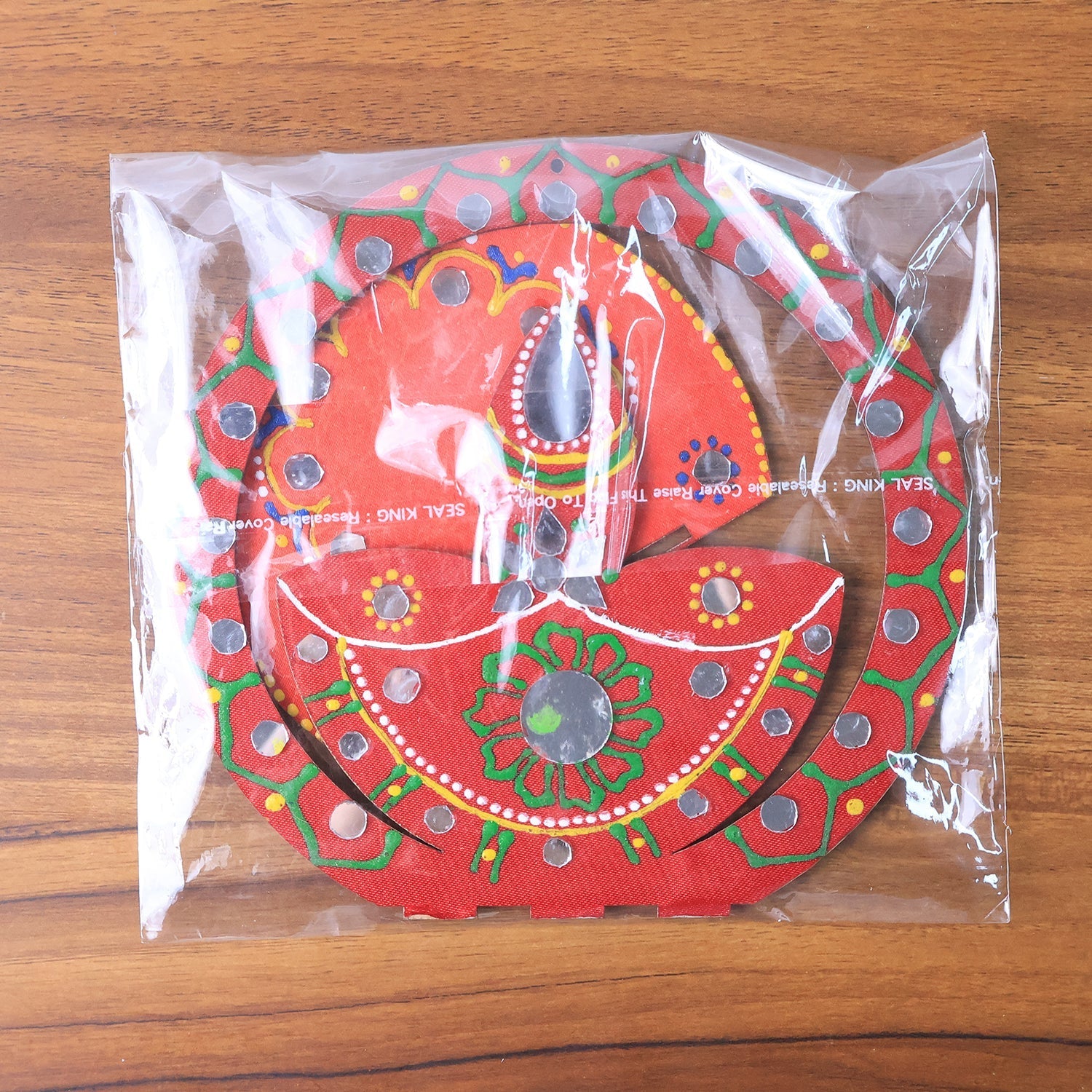 Traditional wooden decorative diya stand with hand-painted designs